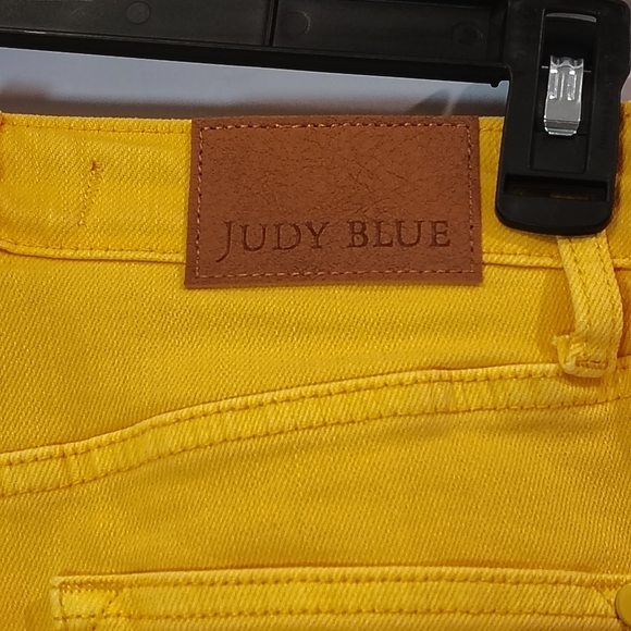 JUDY BLUE Bright Yellow Braided Waist Wide Cropped Denim Jeans SIZE 3/26 Artsy - Picture 6 of 11
